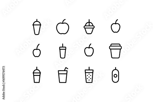 12 different smoothie recipe app icons line art 