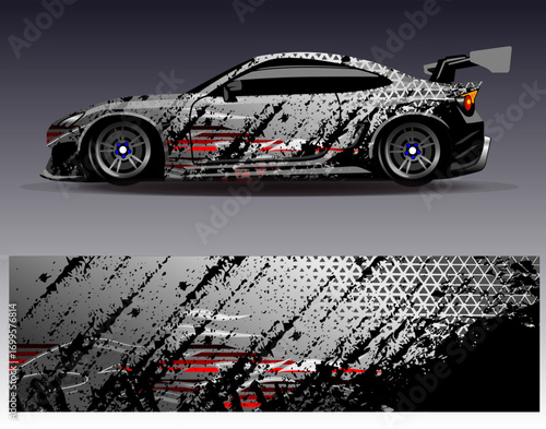 Car wrap design vector. Graphic abstract stripe racing background designs for vehicle, rally, race, adventure and car racing livery