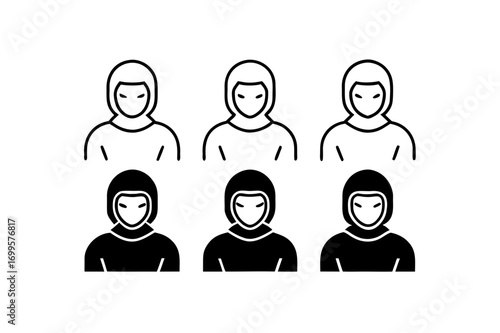 6 different protester mask icons line art vector 
