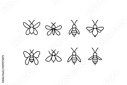 8 different pollinator insect icons line art vector