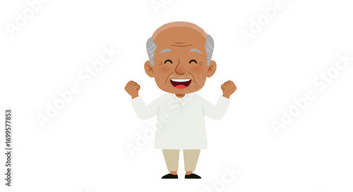 Cheerful Senior Man Celebrating Success illustration featuring indian, avatar, vector, mascot, elderly, achievement concept design for modern creative