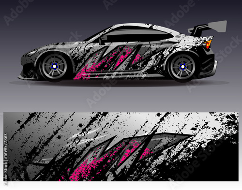 Car wrap design vector. Graphic abstract stripe racing background designs for vehicle, rally, race, adventure and car racing livery