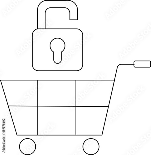 trolley icon and open padlock icon with white background