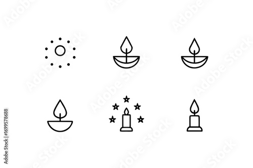 6 different diwali night scenes icons line art 