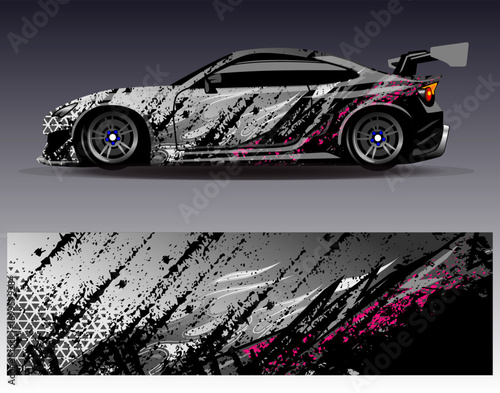 Car wrap design vector. Graphic abstract stripe racing background designs for vehicle, rally, race, adventure and car racing livery