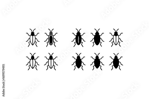 10 different beetle icons line art vector illustration