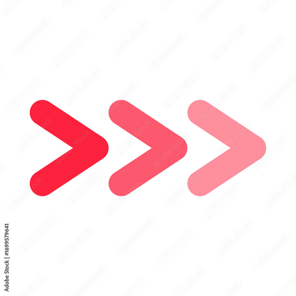Fototapeta premium Three red gradient arrows pointing right a modern fast forward or next symbol.