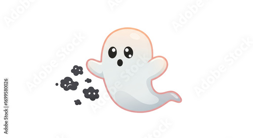 Cute Cartoon Ghost with Dust illustration featuring specter, cartoon, flying, kawaii, childish, isolated concept