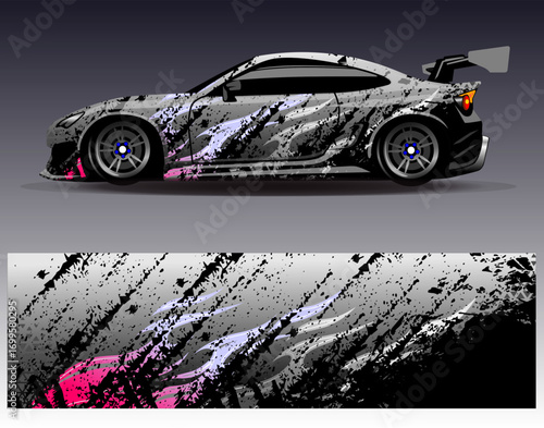 Car wrap design vector. Graphic abstract stripe racing background designs for vehicle, rally, race, adventure and car racing livery