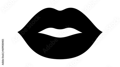 Simple black silhouette icon of a pair of lips representing a kiss.