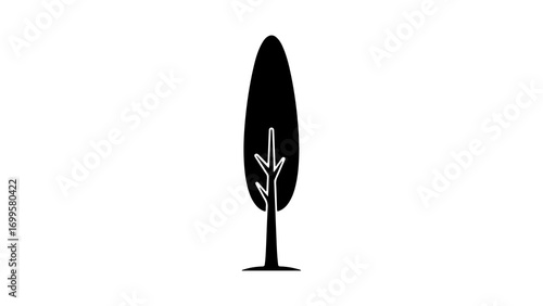 Simple black silhouette icon of a tall stylized tree.
