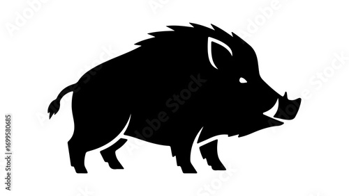 Simple black silhouette of a wild boar standing.