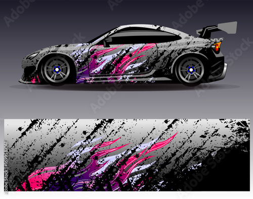 Car wrap design vector. Graphic abstract stripe racing background designs for vehicle, rally, race, adventure and car racing livery