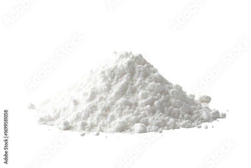 Pile of white powder sugar flour cocaine snow chemical ingredient dust particle isolated on transparent background