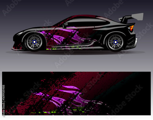 Car wrap design vector. Graphic abstract stripe racing background designs for vehicle, rally, race, adventure and car racing livery