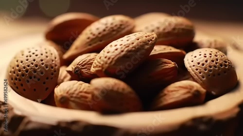 Almonds in Bowl with Closeup Shot.