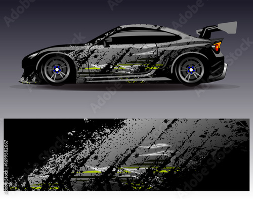 Car wrap design vector. Graphic abstract stripe racing background designs for vehicle, rally, race, adventure and car racing livery