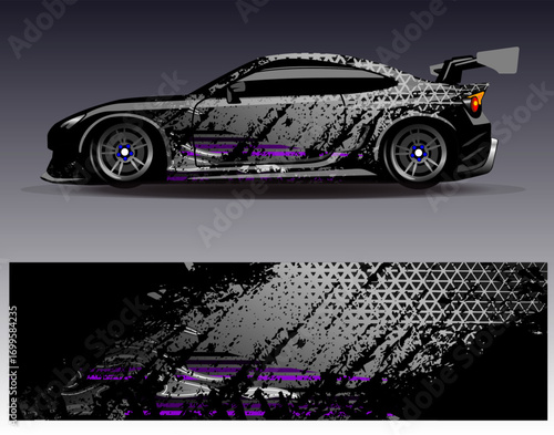 Car wrap design vector. Graphic abstract stripe racing background designs for vehicle, rally, race, adventure and car racing livery