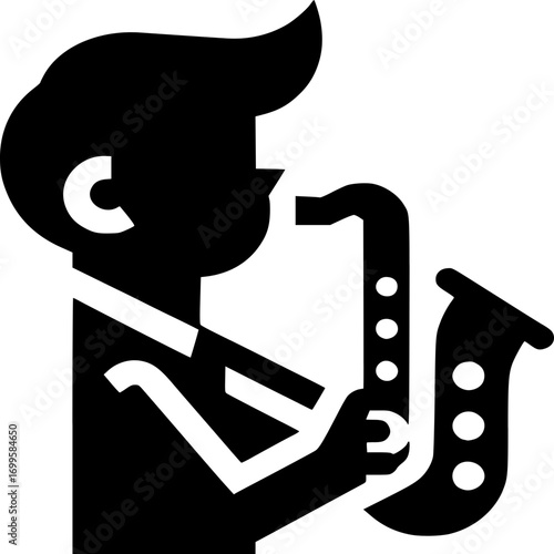 Musical Silhouette: The captivating image presents a minimalist icon silhouette of a person passionately playing saxophone