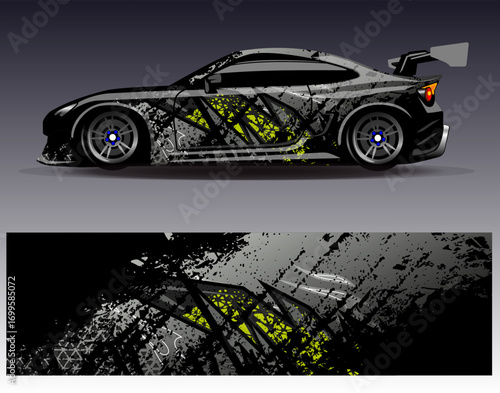 Car wrap design vector. Graphic abstract stripe racing background designs for vehicle, rally, race, adventure and car racing livery