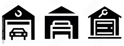 Garage Icon Set – Outline and Minimal Symbols for Car Parking, Storage, and Auto Services