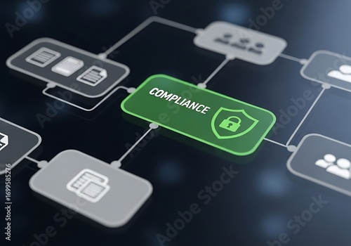 Digital compliance network flowchart secure data protection and regulatory adherence visualized
