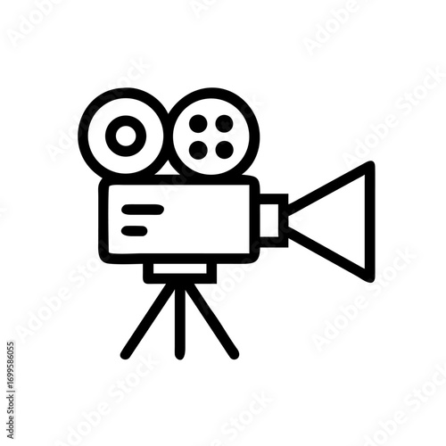 A clean line icon of a film projector with a reel, representing movie projection.