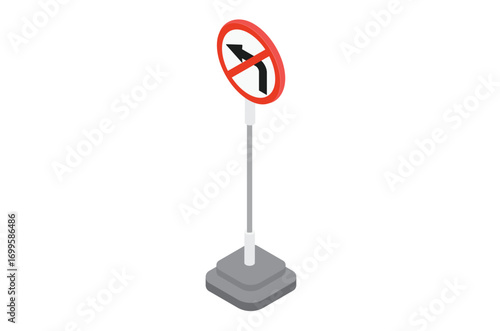 llustration of No Left Turn sign on white background, vector 3d isometric Suitable for Diagrams, Infographics, And Other Graphic Related Assets