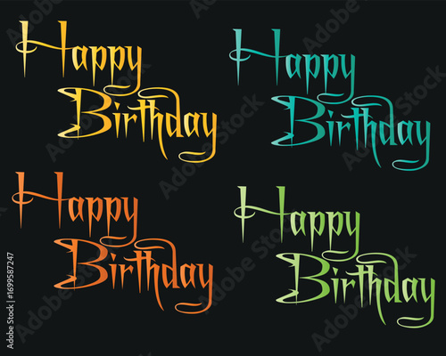 Happy Birthday Fantasy Vector Typography, Colorful Gothic Script, Magical Celebration Graphic