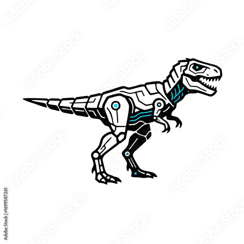 Futuristic Robotic T-rex Logo, Simplified Tech Lines