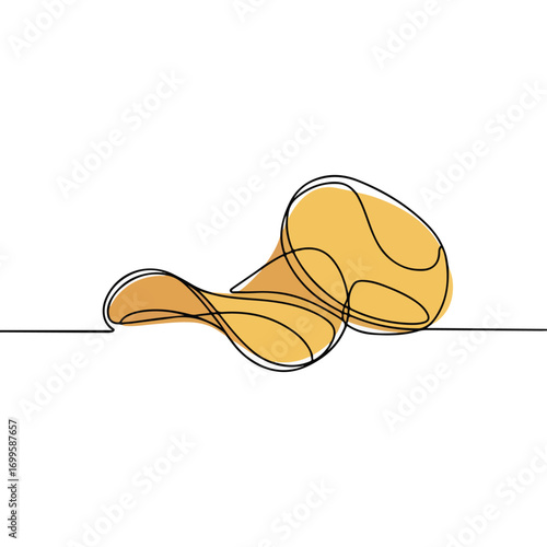 Simple black line art drawing of a potato chips in a minimalist style on a white background.