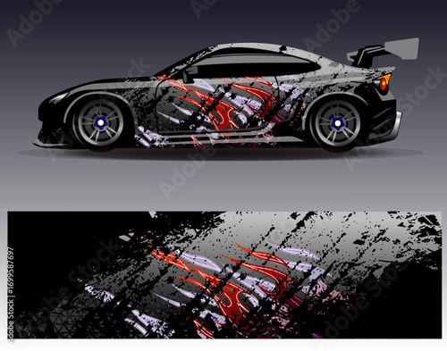 Car wrap design vector. Graphic abstract stripe racing background designs for vehicle, rally, race, adventure and car racing livery