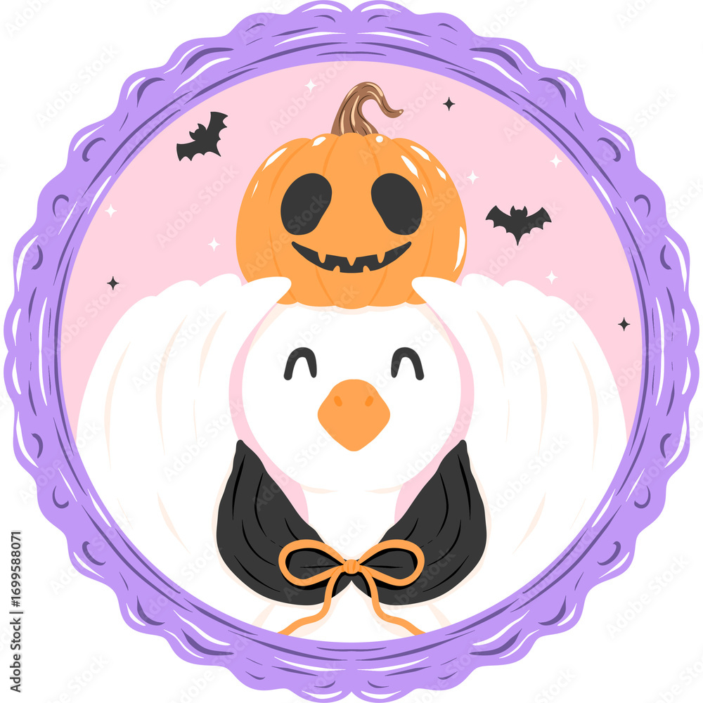 Obraz premium Spooky Halloween Goose Pumpkin Frame Clipart