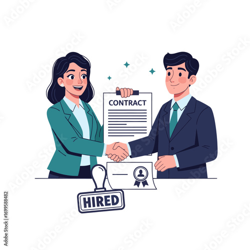 Professional Business Agreement, Partnership, and Successful Hiring Process with Contract Signing