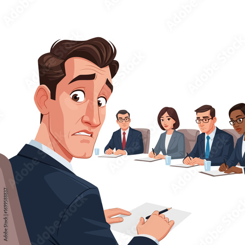 Anxious Businessman Feeling Overwhelmed and Stressed During an Important Corporate Meeting or