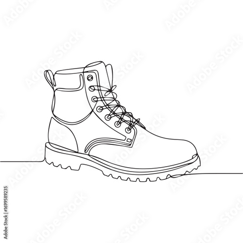 Simple black line art drawing of a leather army boot in a minimalist style on a white background.