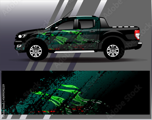 Car wrap design vector. Graphic abstract stripe racing background designs for vehicle, rally, race, adventure and car racing livery