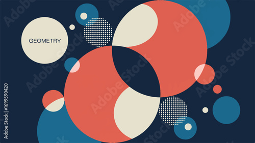 Vector art of abstract geometric design with overlapping circles on a dark blue background