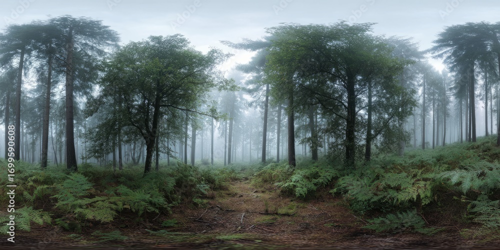 Fototapeta premium Misty forest panorama hdr nature scenic view