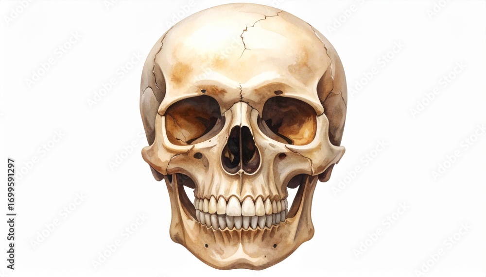 Fototapeta premium Anatomical Skull with Detailed Bone Structure Isolated Against White Background