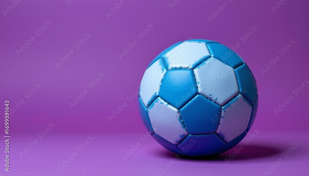 Obraz premium Blue Soccer Ball Purple and White Backgrounds