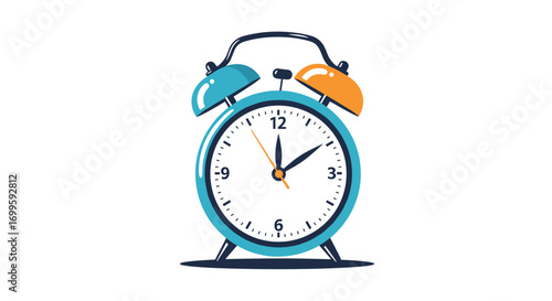 Vintage retro alarm clock with bells on top displaying time on a white background