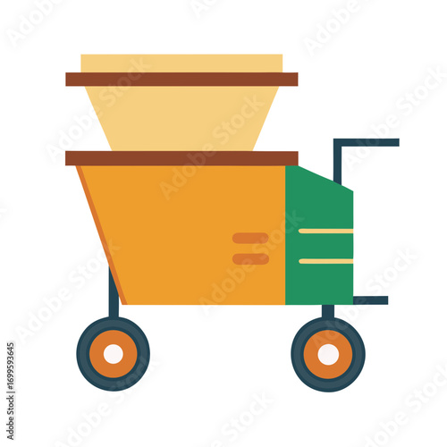 Flat design illustration of a wheeled hopper or feeder machine
