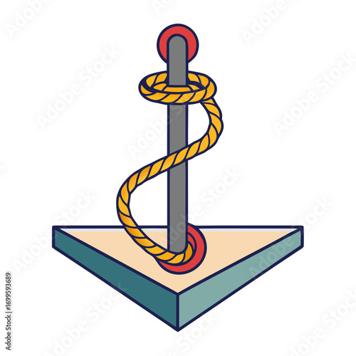 Stylized anchor with thick yellow rope and red accents on transparent background