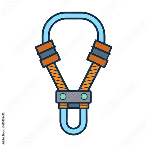 Stylized illustration of a climbing carabiner with safety latch