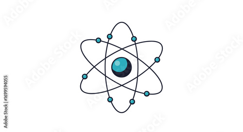 Abstract atomic structure representation of a central nucleus with orbiting electrons illustrating fundamental physics principles and scientific discovery