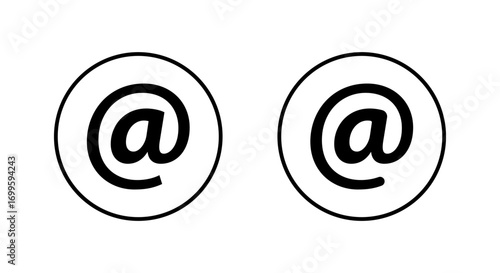 Mention mail icon in circular outline. Email address symbol. Social media at sign