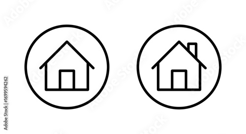 Home icon in circular outline. House, building, and real estate symbol for property and homepage design