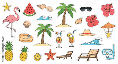 Tropical paradise collection vibrant summer vacation elements for relaxing getaway and beach fun