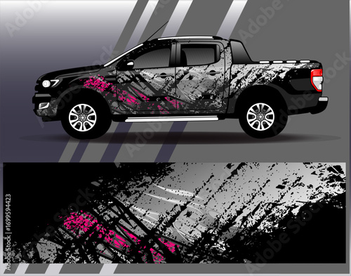 Car wrap design vector. Graphic abstract stripe racing background designs for vehicle, rally, race, adventure and car racing livery